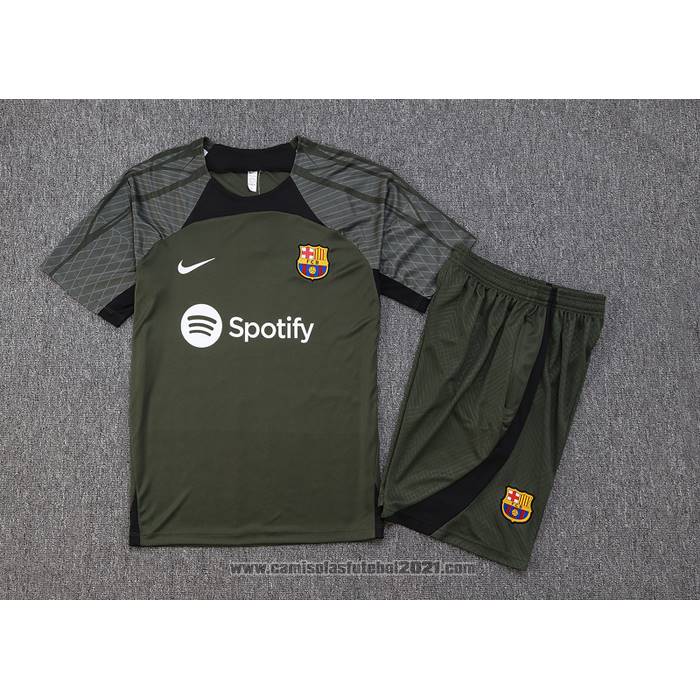 Fato de Treino Barcelona Manga Curta 2023-2024 Verde Oscuro - Calcas Curta